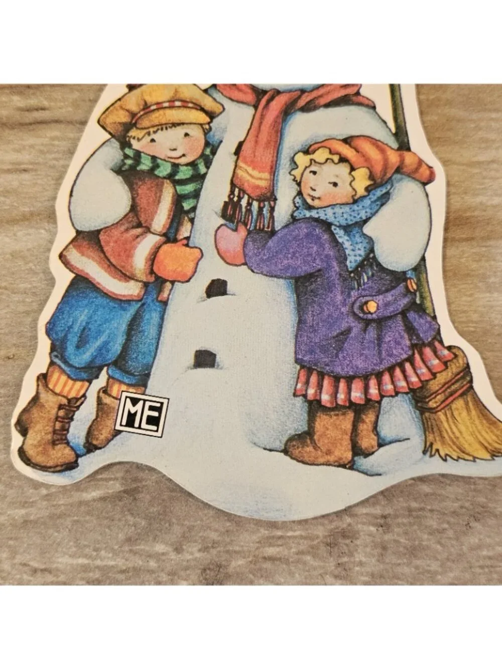 VTG Mary Engelbreit Snowman Christmas Ornament Hugging Boy Girl 5.5